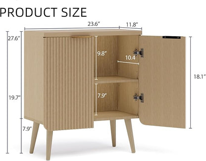 Buffet Cabinet, Sideboard Fluted Cabinet Modern Kitchen Buffet Storage Cabinets with Doors and Shelves, Wood Farmhouse Coffee Bar Station for Entryway & Dining Room & Living Room, Natual Oak
