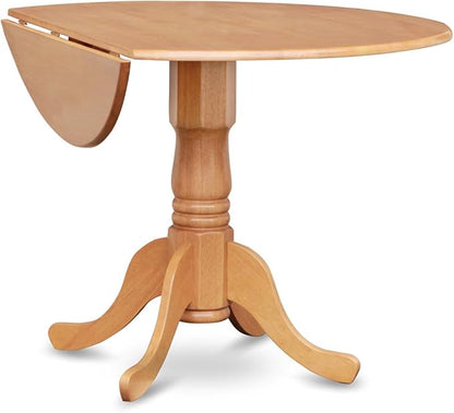 East West Furniture DLEN3-OAK-51 3 Piece Dinette Set for Small Spaces Contains a Round Dining Table with Dropleaf and 2 Autumn Green Faux Leather Upholstered Chairs, 42x42 Inch, Oak