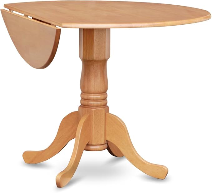 East West Furniture DLBO5-OAK-W 5 Piece Dining Set Includes a Round Dining Room Table with Dropleaf and 4 Kitchen Chairs, 42x42 Inch, Oak