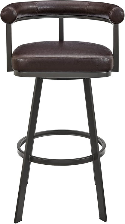Armen Living Magnolia Swivel Counter Stool in Brown Metal with Brown Faux Leather