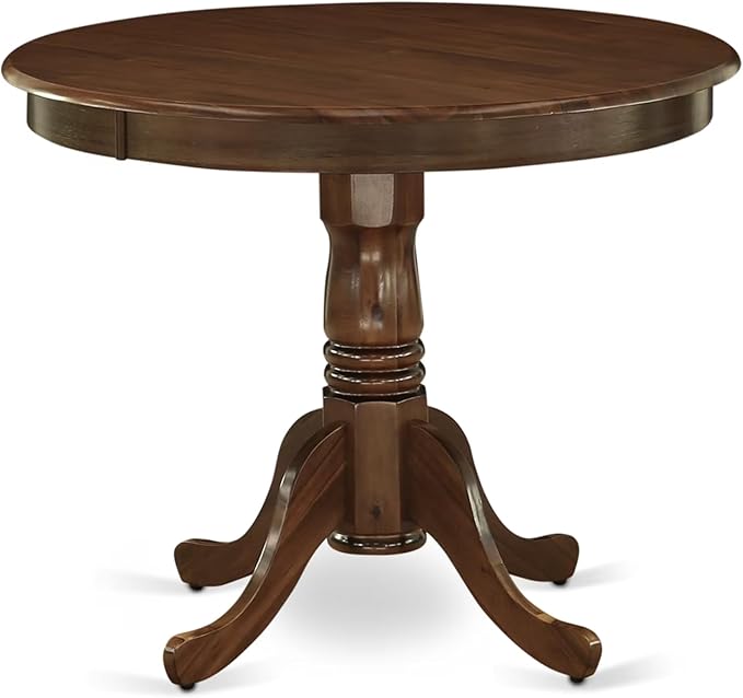 East West Furniture ANDA3-AWA-29 3 Piece Kitchen Table & Chairs Set Includes a Round Dining Table with Pedestal and 2 Polyester Fabric Upholstered Chairs, 36x36 Inch, Antique Walnut