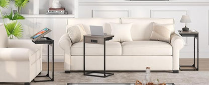C Shaped End Tables with Charging Station, 45° Tiltable Adjustable Flip Top Side Table with Storage,Small C Table for Small Spaces,Slide Under Couch Sofa Bedside Tables for Living Room, Grey
