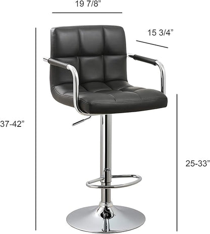 AC Pacific Contemporary Hydraulic Adjustable Swivel Kitchen Bar Stool Chair with Cushion and Armrest, 24"-33", Black ACBS15-BLACK Midnight Square