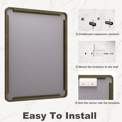 20x30 Inch Bronze Framed Bathroom Mirror, Rectangle Brushed Bronze Metal Vanity Mirror,Rounded Bathroom Vanity Mirror, Anti-Rust, Shatterproof (Horizontal/Vertical)