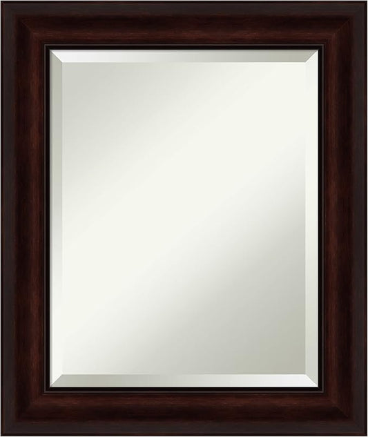 Amanti Art Brown Bathroom Mirror for Over Sink, 25x21 Coffee Bean Brown Rectangle Vanity Mirror, Small Casual Frame, Hangs Horizonally and Vertically, Bathroom Wall Decor, Beveled Edge from WI, USA
