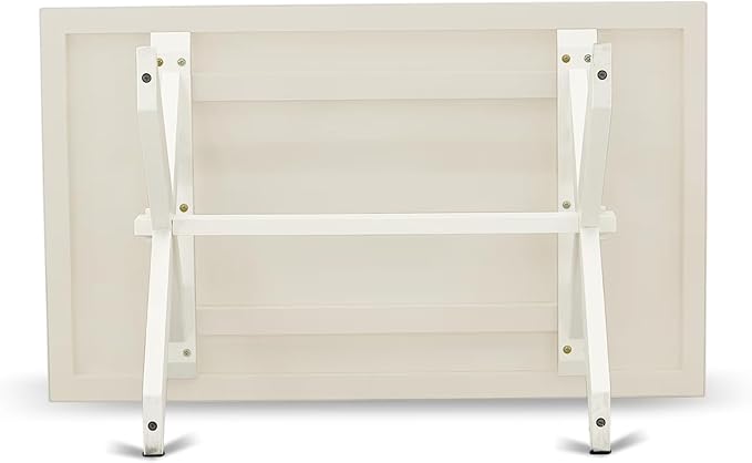 East West Furniture X027MZ015-6 6 Piece Kitchen Table Set Contains a Rectangle Dining Table with X-Legs and 4 Baby Blue Linen Fabric Parson Chairs with a Bench, 40x72 Inch, Multi-Color