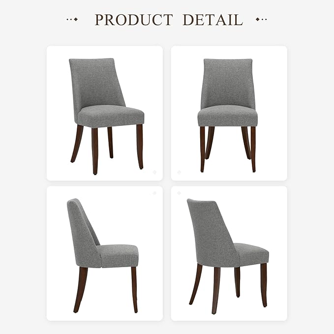 COLAMY Upholstered Dining Chairs Set of 6, Mid Century Modern Kitchen Chairs with Back, Farmhouse Fabric Side Dining Room Chairs with Wood Legs for Dining Room Restaurant, Light Grey