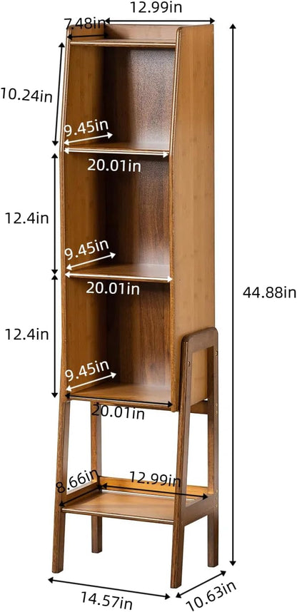 4-Tier Bamboo Bookshelf - Wood Bookcase Organizer with Open Shelves for Living Room & Home Office-Walnut Large