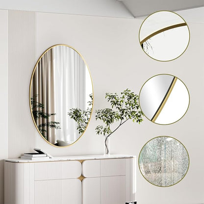 Koonmi Gold Oval Bathroom Mirror, 24"x36" Bathroom Vanity Mirror, Oval Mirror for Bedroom Living Room Entryway, Hangs Horizontal or Vertical