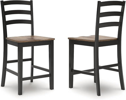 Signature Design by Ashley Wildenauer Farmhouse Armless Ladder Back Counter Height Bar Stool with Footrest, Set of 2, Light Brown & Black