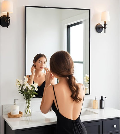Bathroom Mirror, 30x48 Inch, Black Frame, Rectangle, Wall Mounted, Metal Framed Vanity Mirror, Modern, Hangs Horizontal Or Vertical