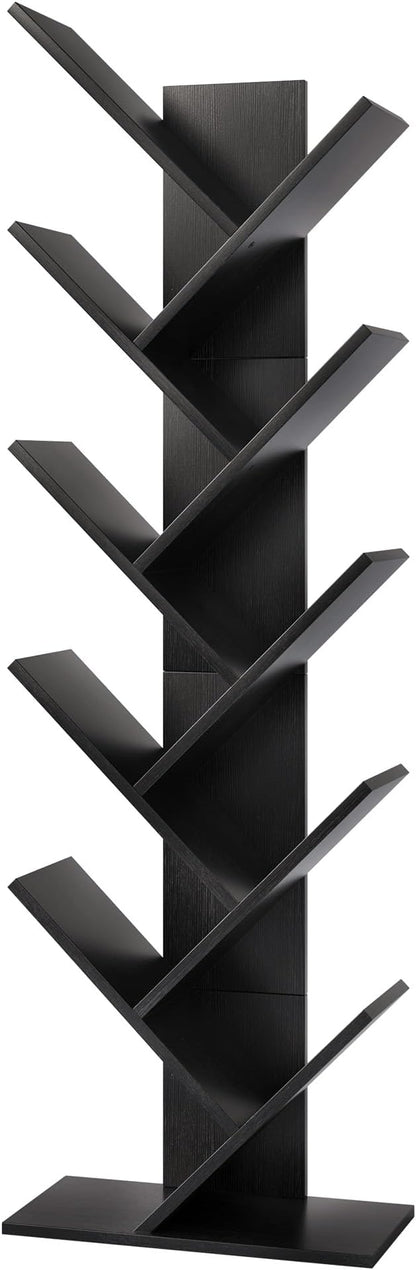 Hoctieon 10 Tier Tree Bookshelf, 10 Shelf Bookcase, Free Standing Tree Bookcase, Display Floor Standing Shelf for Books, Book Organizer Shelves for Home Office, Living Room, Bedroom, Black