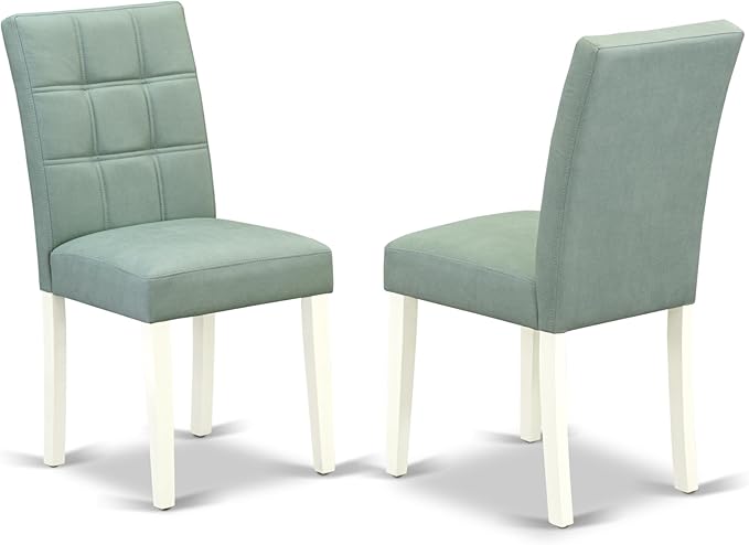 East West Furniture VAAS5-LWH-43 5 Piece Kitchen Table Set contain A Wooden Table and 4 Willow Green Polyester Fabric Mid Century Chairs, Linen White