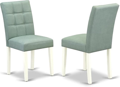 East West Furniture VAAS7-LWH-43 7 Piece Dining Set consists A Mid Century Dining Table and 6 Willow Green Polyester Fabric Modern Dining Chairs, Linen White
