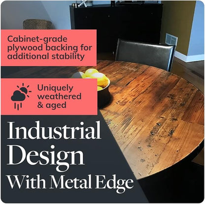 Reclaimed Wood Table Top - Rustic Recycled Wooden Piece Perfect for Signs, Kitchens, Dining and Coffee Table Tops (Reclaimed Wood Table Top with Metal Edge, 30" x 48")