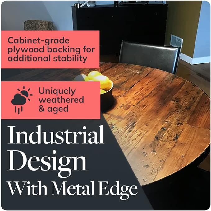 Reclaimed Wood Table Top - Rustic Recycled Wooden Piece Perfect for Signs, Kitchens, Dining and Coffee Table Tops (Reclaimed Wood Table Top with Metal Edge, 36" Round)
