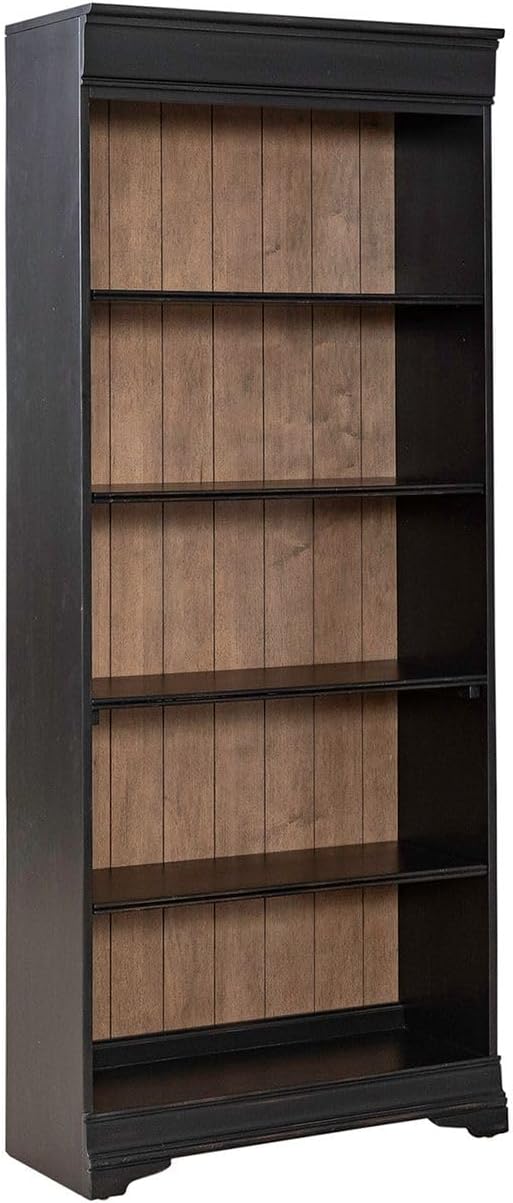 Liberty Furniture Meritage 72 Inch Bookcase for Home Office - Aged Charcoal w/Rub Thru & Caramel
