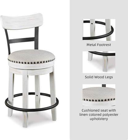 Signature Design by Ashley Valebeck 24.5" Modern Swivel Counter Height Barstool, Whitewash