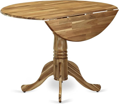 East West Furniture DLEL5-ANA-05 5 Piece Dinette Set for 4 Includes a Round Dining Room Table with Dropleaf and 4 Grey Linen Fabric Upholstered Parson Chairs, 42x42 Inch, Natural