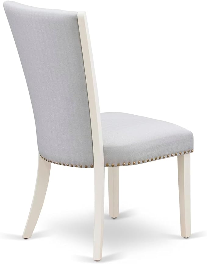 East West Furniture V077VE005-7 7 Piece Dining Room Furniture Set Consist of a Rectangle Dining Table with V-Legs and 6 Grey Linen Fabric Parsons Chairs, 40x72 Inch, Multi-Color