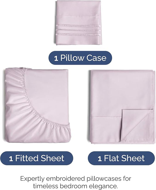 Twin Size 3 Piece Sheet Set - Comfy Breathable & Cooling Bed Sheets Set - Hotel Luxury Bedding for Women, Men, Kids, Teens, Boys & Girls - Deep Pockets, Soft, Wrinkle Free - Oeko-Tex - Light Lavender