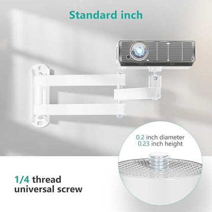 WALI Foldable Projector Wall Mount Universal Adjustable Wall Projector Mount Aluminum Alloy Projectors Stand,1/4" M4 M6 Screw Size,(1330LM-PMW), White