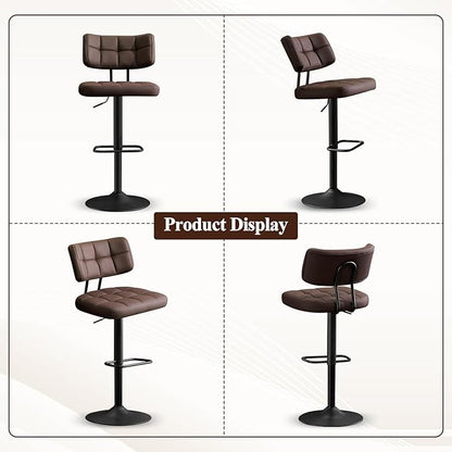 Furniliving Modern Bar Stools Set of 2 Faux Leather, Upholstered Swivel Barstools with Back, Adjustable Bar Chairs Counter Height for Kitchen Island, Dining Space, Brown