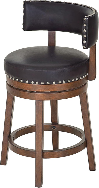 COLAMY Swivel Bar Stools Set of 3, Swivel Counter Height Barstools with Back, 25 Inch Modern Upholstered Bar Stools for Kitchen Island Dining Room Bar, Dark Brown