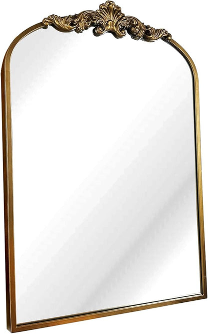 WAMIRRO Arched Gold Mirror,Gold Traditional Vintage Ornate Baroque Mirror,Antique Brass Mirrors,Wall Mounted Mirrors for Entryway/Fireplace/Living Room/Hallway/Bathroom.36“X24”Gold
