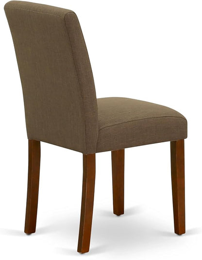 East West Furniture AMAB3-MAH-18 3 Piece Kitchen Table Set for Small Spaces Contains a Round Dining Table with Pedestal and 2 Coffee Linen Fabric Upholstered Chairs, 36x36 Inch, Mahogany