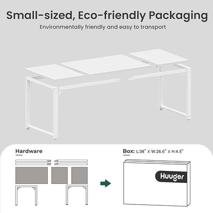 Huuger 63 x 24 inch Desk with Power Outlets & USB-C, Deeper & Thicker Desktop, Robust Metal Tubes, Computer Desk, Heavy Duty Office Desk, Work Gaming Desk, for Home Office, White