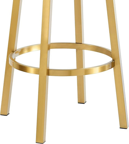 Armen Living Madrid 30" Seat Height Swivel Modern White Faux Leather and Gold Brushed Stainless Steel Bar Stool for Kitchen Island Counter