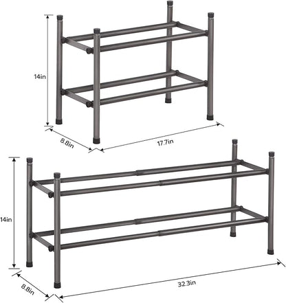 STORAGE MANIAC Expandable Shoe Rack, 16 Pairs Stackable Small Shoe Rack, Metal Adjustable Shoes Organizer for Closet, Entryway, Hallway, Garage, Front Door, Shoes Shelves, Black 4 Tier