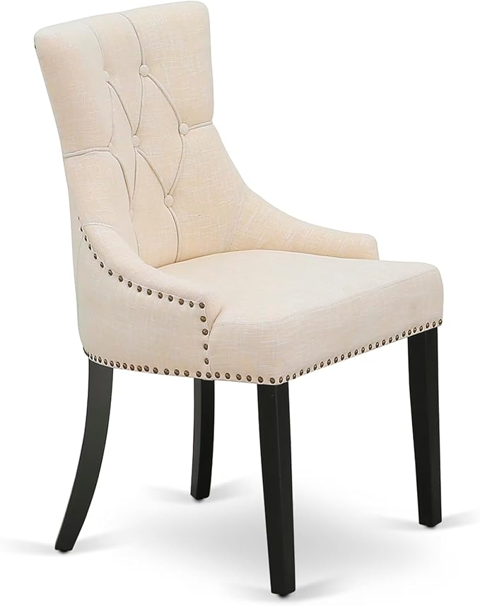 East West Furniture V697FR102-9 9 Piece Dining Room Set Includes a Rectangle Kitchen Table with V-Legs and 8 Light Beige Linen Fabric Upholstered Parson Chairs, 40x72 Inch, Multi-Color