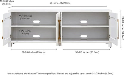 Henn&Hart Rectangular TV Stand for TV's up to 80" in White, TV Stands for the Living Room