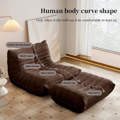 Bean Bag Chair - Memory Foam Bean Bag Chair for Adults, Comfy High-Resilience Single Sofa, Small Space Floor Chair, Chaise Lounge for Living Room, Bedroom(Dark Brown, Wrinkles+Ottoman)