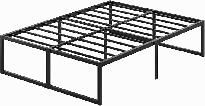 18 Inch Queen Bed Frame Heavy Duty Steel Slat Support Metal Queen Size Platform Bed Frame No Box Spring Needed, Easy Assembly, Black