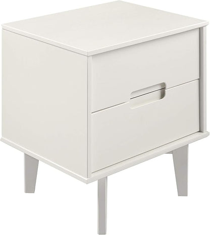 Walker Edison Furniture AZR2DSLNSWH Solid Wood 2-Drawer Groove Handle End Side Table Nightstand with Storage, 24" H, White