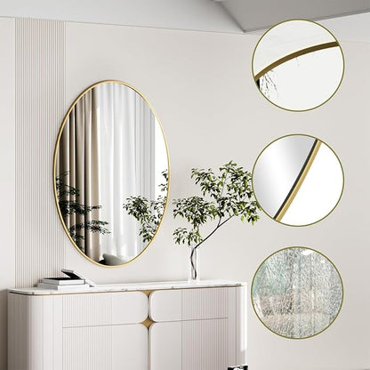 Koonmi Gold Oval Bathroom Mirror, 20"x28" Bathroom Vanity Mirror, Oval Mirror for Bedroom Living Room Entryway, Hangs Horizontal or Vertical