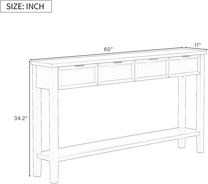 Ball & Cast 60“ Contemporary 4 Drawers Console Table, Long Narrow Entryway-Table with Drawer & Shelf, Modern Storage Sofa Tables, Farmhouse Wood Couch-Tables for Entrance Hallway Living,Blue