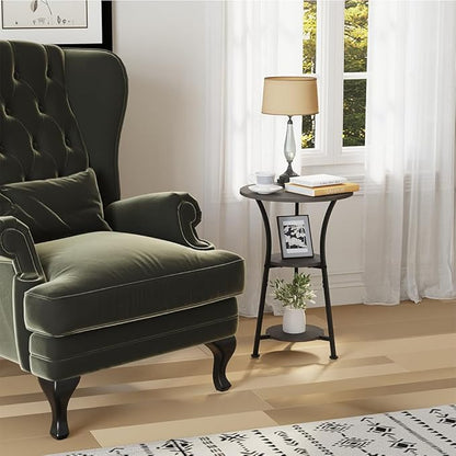 Dulcii Small Round End Table for Narrow and Small Space, 3-Tier Round Accent Couch Beside Table, Modern Side Table Corner Sofa Table Nightstand for Living Room Bedroom,Grey