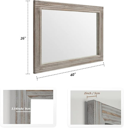YOSHOOT Hand-Made Wooden Spliced Wall Mirror for Bathroom, Rustic Farmhouse Vanity Mirror, Décor Wall Art, Solid Wood Frame, Vertical or Horizontal Hanging