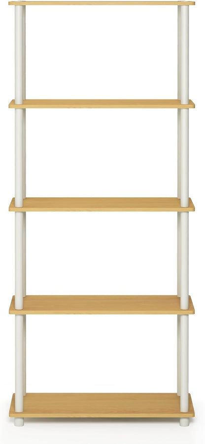 Furinno Turn-N-Tube 5-Tier Multipurpose Shelf / Display Rack / Storage Shelf / Bookshelf, Round Tubes, Beech/White