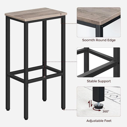 Set of 2 Bar Stools, 29.5" Tall Counter Bar Stools, Kitchen Breakfast Bar Chairs with Footrest, Rectangular Industrial Bar Chairs, for Dining Room, Greige and Black BAHG01701