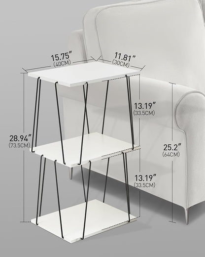 Tall Side Table, Small End Table, 29 inch High Accent Table, Bedside Table for Living Room, Bedroom and Office, Snow White & Black
