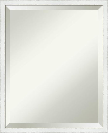 Amanti Art White Bathroom Mirror for Over Sink, 21x17 Breeze Distressed White Rectangle Vanity Mirror, Small Country Rustic Wood Frame, Hangs Horizonally and Vertically, Bathroom Wall Decor, Beveled