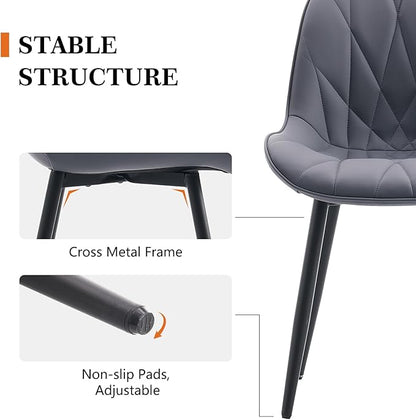 Rowill Dining Chairs Set of 2 Modern Kitchen Chairs with Soft Backrest, Sturdy Metal Legs & Non-Slip Pads, Suitable for Home Kitchen, Faux Leather Upholstered Seats for Dining Room, Gray Purple