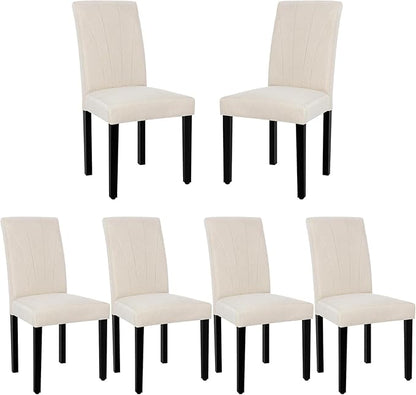 VECELO Upholstered Dining Chairs Set of 6, Modern Fabric and Solid Wood Legs & High Back, Parsons for Kitchen/Living Room- Beige