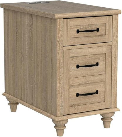 WAMPAT Set of 2 End Tables with Charging Station, Wooden Side Table with Drawer & Storage Cabinet, Farmhouse Nightstands with Power outlets USB Ports for Living Room & Bedroom, Oak