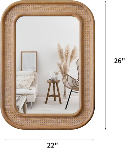 Micasso Rustic Wicker Wall Mirror: 30x22 in Purely Handmade Wooden Frame Rattan Mirror - Rectangular Shabby Chic Boho Bamboo Mirrors for Farmhouse/Bathroom/Bedroom/Living Room/Home Decor